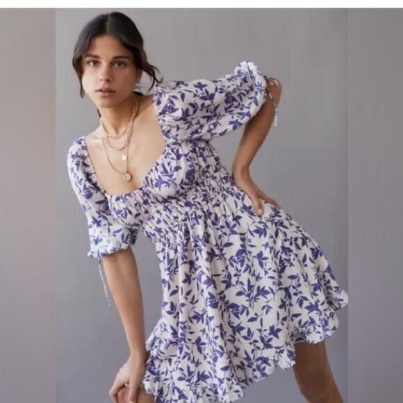 Urban Outfitters Violette Smocked Mini Dress with Ruffles and Bow Accent - Picture 7 of 8